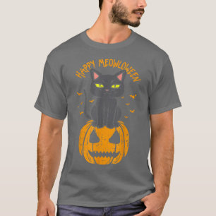 Camiseta Gato Preto Feliz E Meowloween Na Pumpkin Full Moon