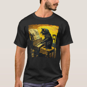 Camiseta Gato Preto Fofinho Pianista Milho Na Espiga