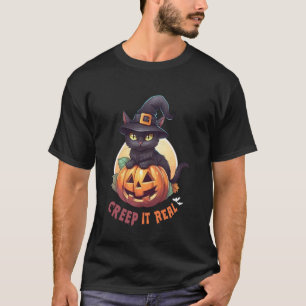 Camiseta Gato Preto Fofo Abóbora Deixa Assustador Lua Cheia