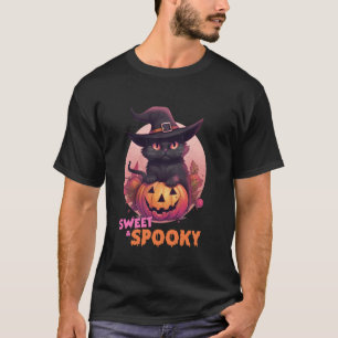 Camiseta Gato Preto Fofo & Abóbora Doce Espiritual Lua Chei