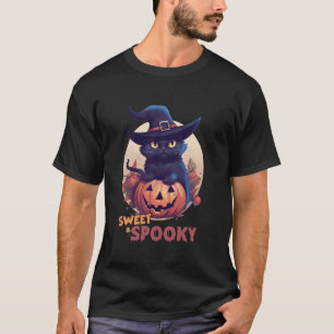 Camiseta Gato Preto Fofo & Abóbora Doce Espiritual Lua Chei