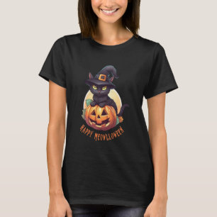 Camiseta Gato Preto Fofo Abóbora Feliz Meowlloween Lua Chei