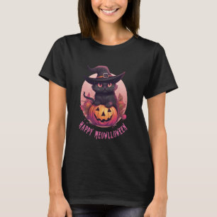 Camiseta Gato Preto Fofo Abóbora Feliz Meowlloween Lua Chei