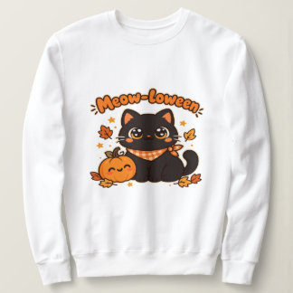 Camiseta Gato Preto Fofo Abóbora Meow-loween