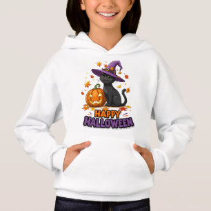 Camiseta Gato Preto Fofo Bruxa Feliz Halloween Abóbora