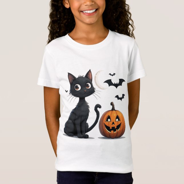 Camiseta Gato Preto Fofo com abóbora Halloween 🎃 (Frente)