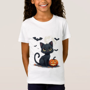 Camiseta Gato Preto Fofo Com Morcegos Halloween 🎃