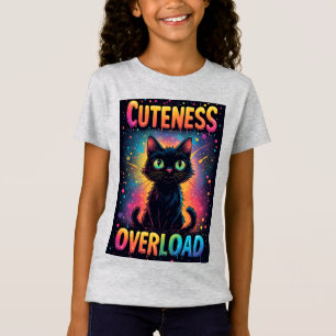Camiseta Gato Preto Fofo Com Olhos Amarelos Grandes