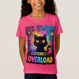 Camiseta Gato Preto Fofo Com Olhos Amarelos Grandes