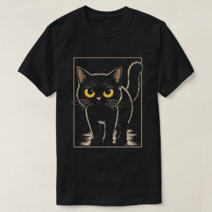 Camiseta Gato Preto Fofo com Olhos Amarelos Grandes