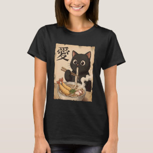 Camiseta Gato Preto Fofo Comendo Udon Anime Amante de Macar