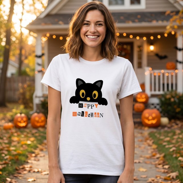 Camiseta Gato Preto Fofo de Halloween (Criador carregado)