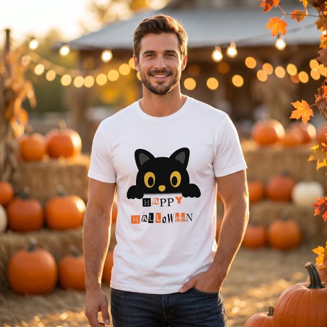 Camiseta Gato Preto Fofo de Halloween (Criador carregado)