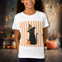 Gato Preto Fofo de Halloween com Chapéu de Bruxa A