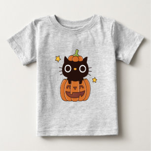 Camiseta Gato Preto Fofo de Halloween em Abóbora Bebê