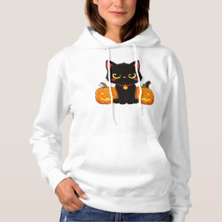 Camiseta Gato Preto Fofo e Abóboras Halloween