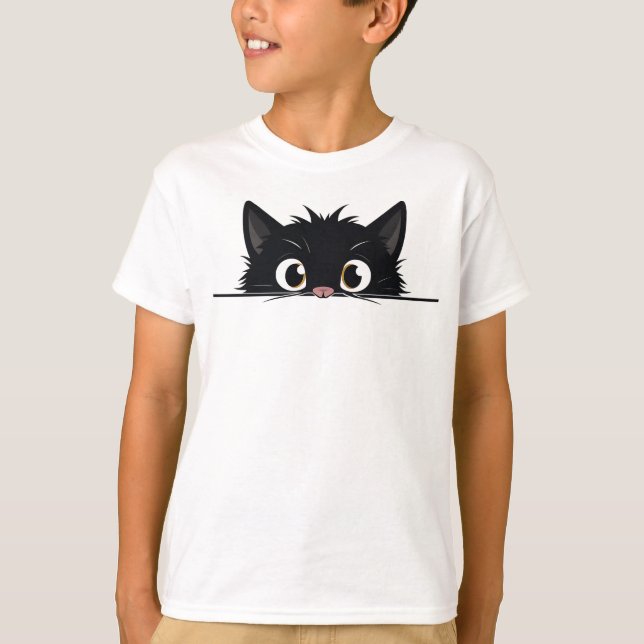Camiseta Gato Preto Fofo Espiando (Frente)