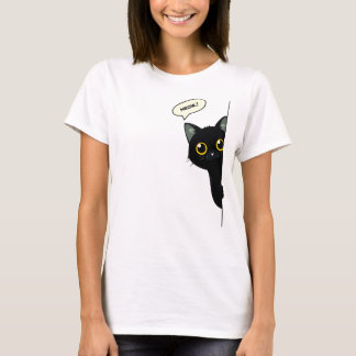 Camiseta Gato Preto Fofo Espiando ao Redor da Esquina | Eng