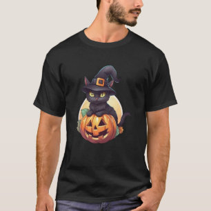 Camiseta Gato Preto Fofo Jack O'Lantern Abóbora Lua Cheia H