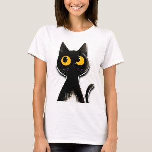 Camiseta Gato Preto Fofo Olhos Amarelos