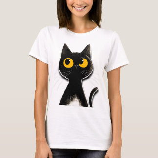 Camiseta Gato Preto Fofo Olhos Amarelos