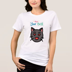 Camiseta Gato Preto Fofo Olhos de Coração Seja Seu Melhor P