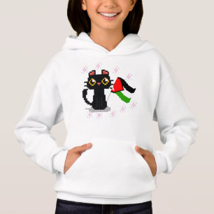 Camiseta gato preto fofo segura bandeira da Palestina