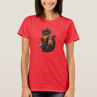 Camiseta Gato Preto Fofo Segurando Abóboras – Hall de Outon