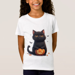 Camiseta Gato Preto Fofo Tema Mágico de Halloween 🎃
