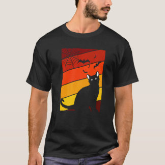 Camiseta Gato Preto Frio Fantasia de Halloween Kit Retro Mo