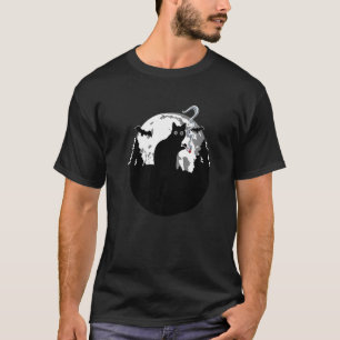 Camiseta Gato Preto Fumando Baseado Com Lua Branca Vintage 