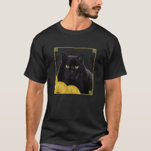 Camiseta Gato preto funky ao estilo do leste asiático em mo