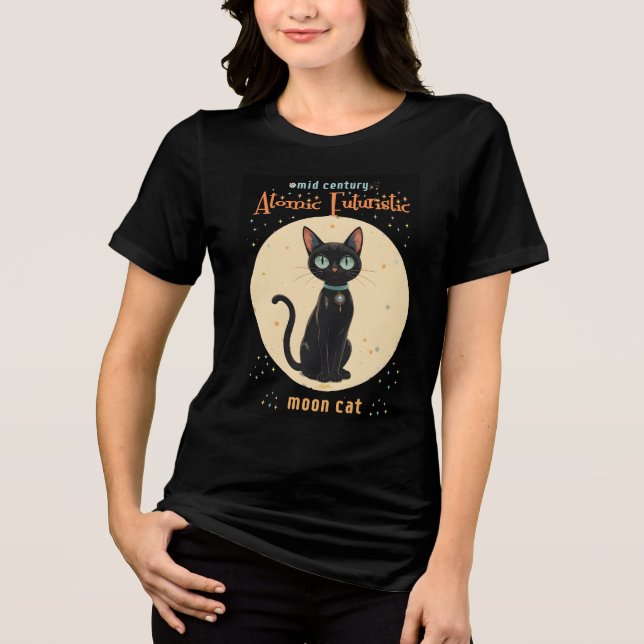 Camiseta Gato Preto Futurista Atômico da Lua com texto (Frente)