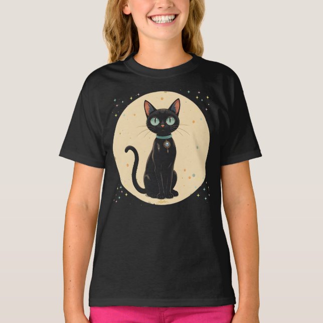Camiseta Gato Preto Futurista Atômico Lua (Frente)
