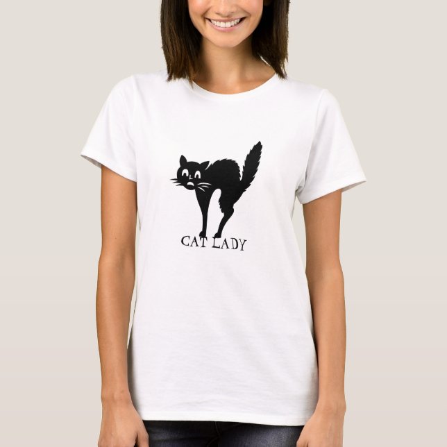 Camiseta Gato preto, gato assustado, texto personalizado fo (Frente)