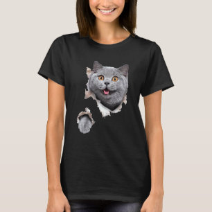Camiseta Gato Preto Gato Tecido Rasgado Gatinho