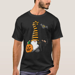 Camiseta Gato Preto Gnomo Abóbora Jack O Lanterna Morcego H
