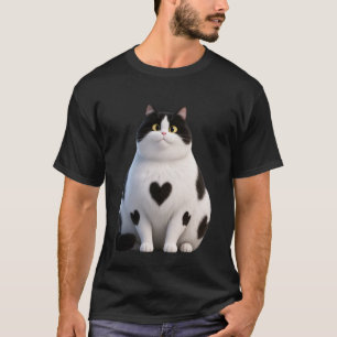 Camiseta Gato Preto Gordo Divertido Corações Patas Sinal Di