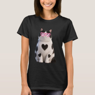 Camiseta Gato Preto Gordo Fofo Pai Mãe Corações Óculos de S