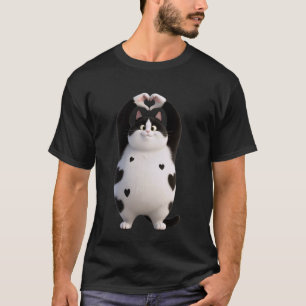 Camiseta Gato Preto Gordo Fofo Papai Mamãe Corações Sinais
