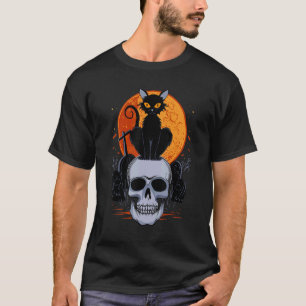 Camiseta Gato Preto Gótico de Halloween Fofo em Pé sobre Ca