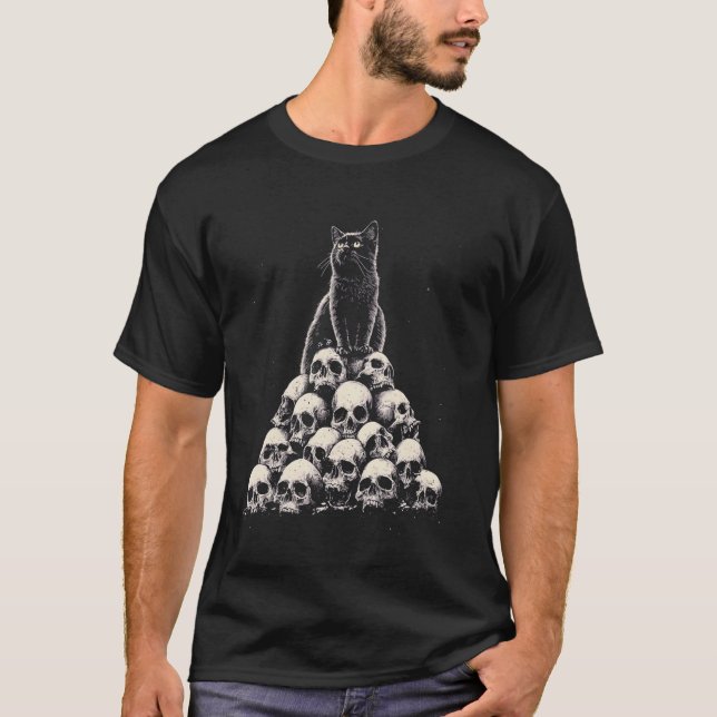 Camiseta Gato Preto Gótico Sombrio (Frente)