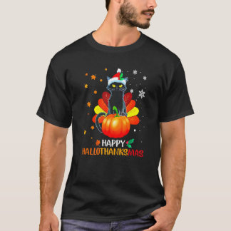 Camiseta Gato Preto Halloween e Feliz Natal Feliz Dia das B