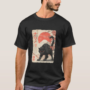 Camiseta Gato Preto Japão Sol Vermelho Sakura Vintage