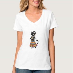 Camiseta Gato Preto Javanês Estético em Kebaya Tradicional