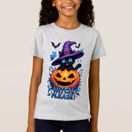 Camiseta Gato Preto Jovial Com Chapéu de Bruxa Para o Hallo