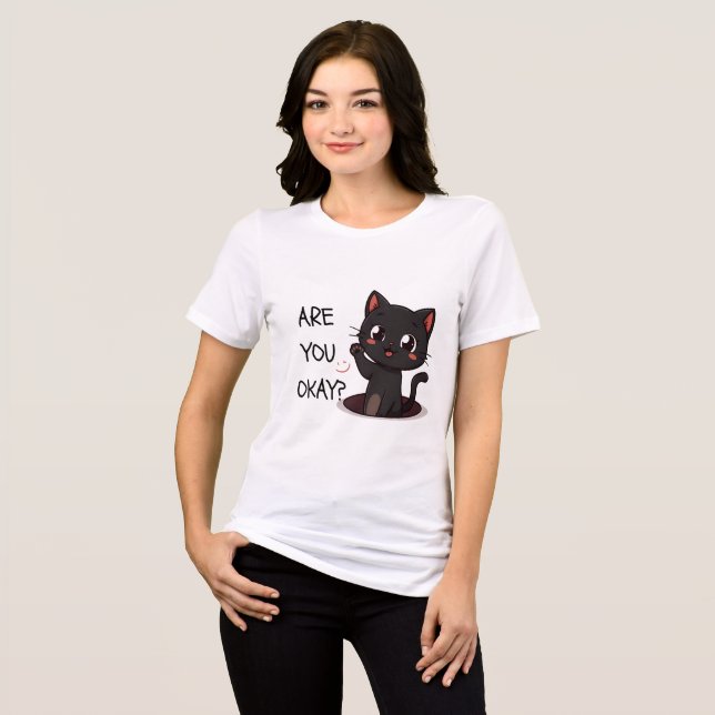 Camiseta Gato Preto Kawaii (Frente Completa)