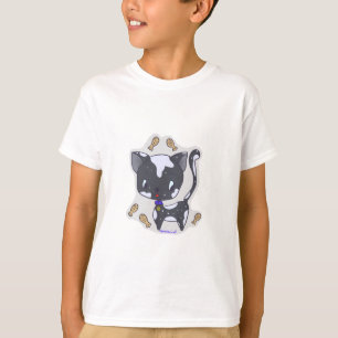 Camiseta Gato preto Kawaii, bonito, com camiseta-do-peixe