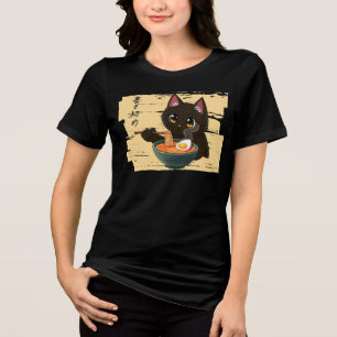 Camiseta Gato Preto Kawaii Comendo Ramen – Comida Japonesa