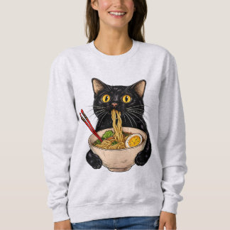 Camiseta Gato Preto Kawaii Comendo Ramen Comida Japonesa Fo
